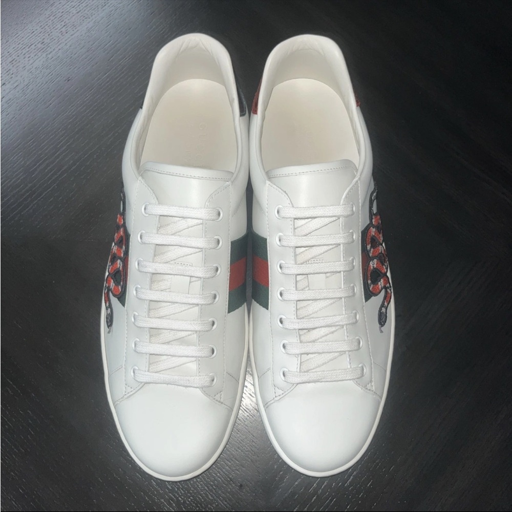 Men’s Gucci Ace Sneakers Embroidered Snake Size 12 US, Cleaned And Refurbished - Picture 4 of 8